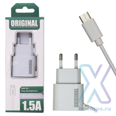 Сетевое зарядное устройство ORIGINAL USB 1.5A + Type-C 1m