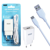 Сетевое зарядное устройство MRM MR21t 5V/2,1A 1USB + кабель Type-C 1,2mm White\Black