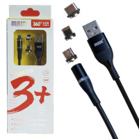 Кабель USB магнитный MR360 3в1 Lightning-Micro-Type-C Силиконовый 1200mm (black)