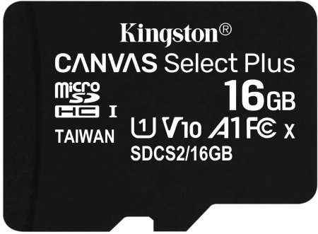 Карта памяти microSDHC UHS-I KINGSTON CanvSelect Plus 16 ГБ, 100 МБ/с, Class 10, SDCS2/16GBSP